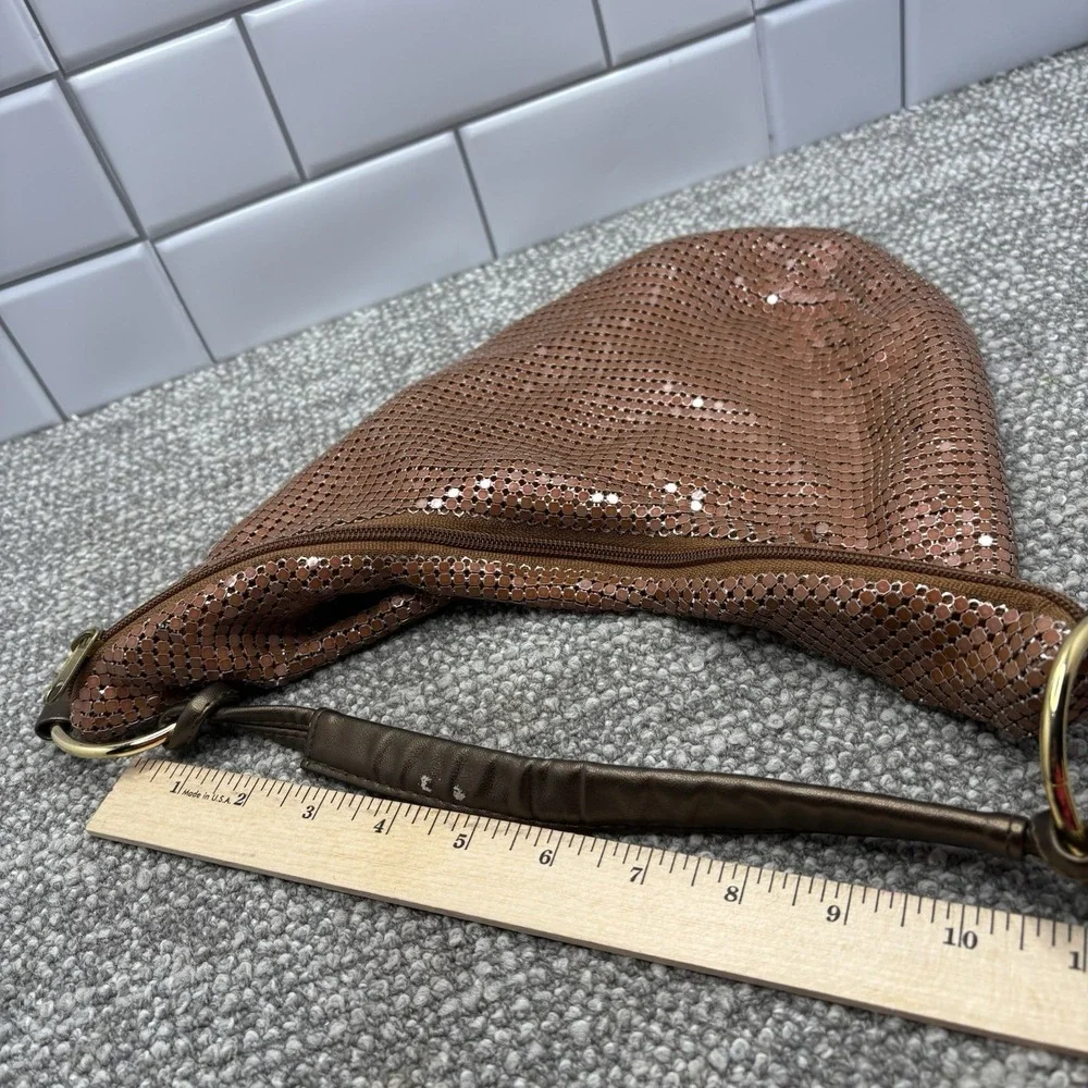 Brown Castle Core Chain Mesh Handbag Purse Zipper Top Hoop Handle Holder Cool H3